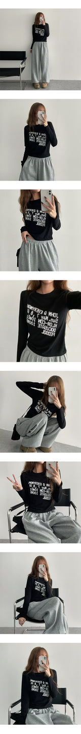 ダラレタリングセミクロップド長袖Tシャツ