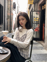 [SHOPPERMADE] シフォンチェックホルターネックスリーブレスブラウス