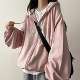 Lantic Lettering Boxy Fit Two Way Hooded Zip-Up