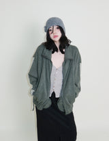 Hakata Stripe Coloring String Knitwear Zip-Up