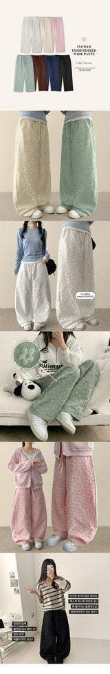 Bloom Embo Flower Banding Wide Pants