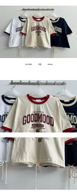 ケールストリングカラーリングクロップド半袖Tシャツ
