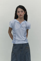 COLOR MIX SLIM FIT SHORT SLEEVE HOODIE [SKY]