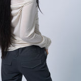 LOW-RISE TWO BUTTON BOOTS CUT PANTS (CHARCOAL)