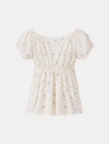 Creamy Flower Puff Blouse