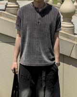 Boel Velour Ribbed Henley Short Sleeve