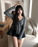 Hina Shirring Tie Ribbon Long Sleeve