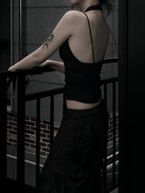 halterneck mesh shirring top