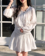 #Diana Ruffle Off Shoulder Shirring Mini Dress