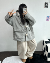 ビッグフードコーデュロイ「トッポッキ」コート🩶🤎🖤 - 3カラー