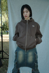 LAYERED STRING HOODIE ZIP-UP [BROWN]