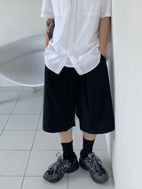 Two tuck wide banding half pants 2C