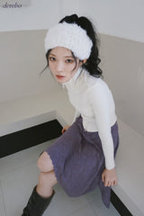velvet line half-turtleneck zip-up slim top