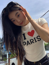 I LoveショートスリーブラウンドスパンデックスTシャツ