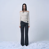 LOW-RISE TWO BUTTON BOOTS CUT PANTS (CHARCOAL)