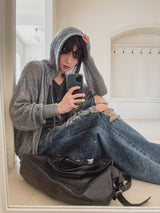 Via See-through Knit Hood Zip-up