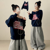 Ture unbalanced off-shoulder American flag sweatshirt
