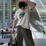 ラペルリネンラウンドシンバンディングワイドパンツ