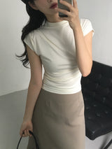 Half Neck Pintuck Short Sleeve T