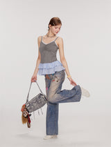 Feminine Double Strap Layered Frill Blouse