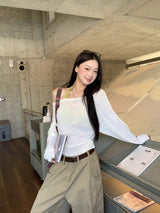 ルーズフィットオフショルダーレイヤードセットロングスリーブTシャツ
