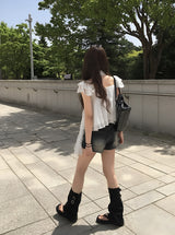 ドゥエンヴィンテージウォッシュデニムロウショートパンツ