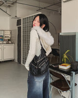 Rinco ケーブルニットファーフードジップアップ