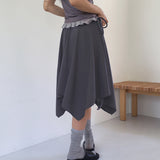 Fabel Ribbon Strap Unbalanced Cutting Midi Skirt