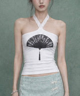  Lace Fan Halter Top #White(白)
