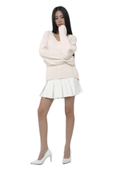 Hugging ribbon pleated skirt, White