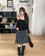 Hypee Check Tiered Midi Skirt