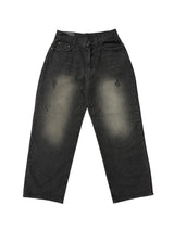 ラスチックブラックデニムワイドパンツ (XS, S, M, L)