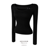 Eyelet Strap Slit U-Neck Top (2color)