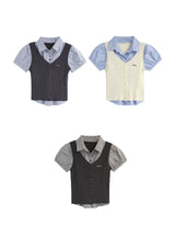 Layered Check Shirt Knit Top 231330484