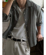 [Unisex] リネンクロップチェックシャツ ver.2(3color)