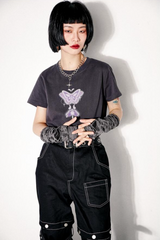 ラウンドネック, レギュラーショルダー, ルーズ半袖プリンティドTシャツ