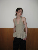 Gingham halter blouse_khaki