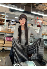 Stripe strap lace banding pants