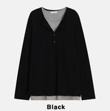 トップツートーンレイヤードヘンリーネックロングスリーブTシャツ