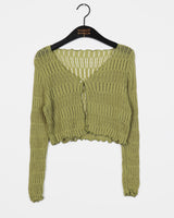 Bohi See-Through Mesh Knitwear Pearl One-Burton Cardigan