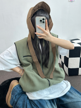 フリースレイヤードベストジップアップ💚💙🖤🧡4COLOR