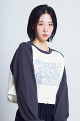 オープンアームホールハートラグラン ½Tシャツ (charcoal/ivory)