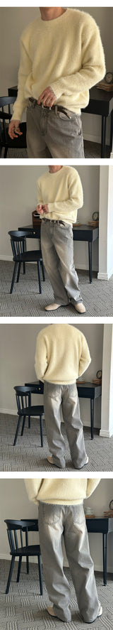 [Unisex] グレーチンウォッシングデニムパンツ