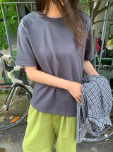[unisex] スズナ ベーシック カラーマッチング ロールアップショートスリーブTシャツ