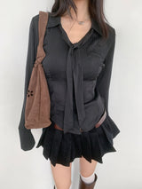 Vella Romantic Silky Slim Tie Blouse (4 colors)