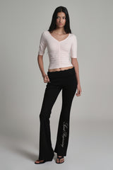 Lace tea bootscut pants, Black