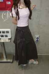 unbalanced side strap casual long skirt