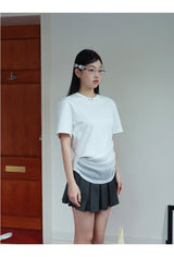 Lace shirring round loose fit short sleeve tee