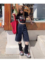Heritage Retro Adjustable Waist Denim Bermudas