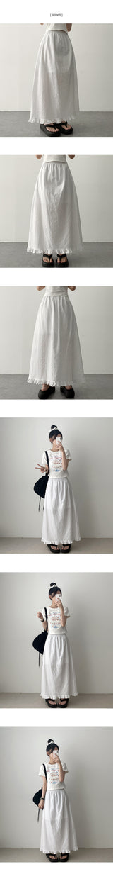 Pure Stripe Linen Banding Long Skirt